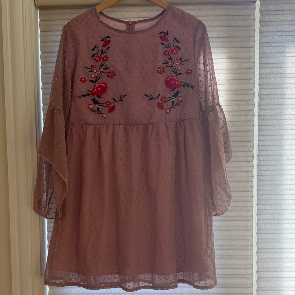 SHEIN Peach Pink Satin-Look Dress with Black Brand Tag